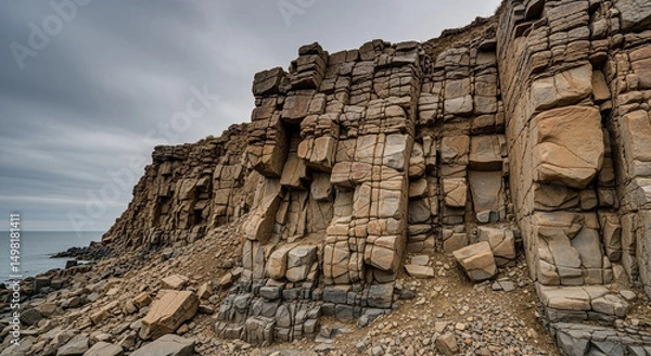Obraz Rock formations on rugged coastal cliff landscape under dramatic cloudy sky