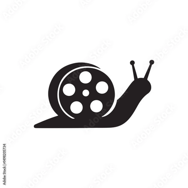 Fototapeta Snail with Film Reel Shell Silhouette