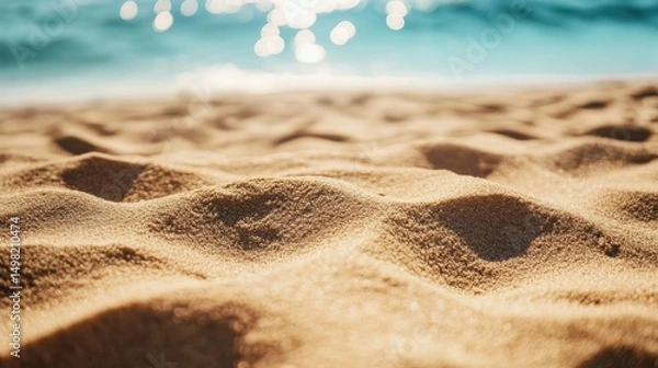 Obraz Close-Up View of Soft Sand Beach with Ocean Waves in Background