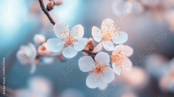 Obraz Delicate Blossoms on Cherry Tree Branch with Soft Background