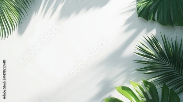 Obraz Lush Green Palm Leaves Casting Shadows on a Soft White Background