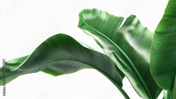 Obraz Elegant Green Banana Leaves with Soft Lighting on a White Background
