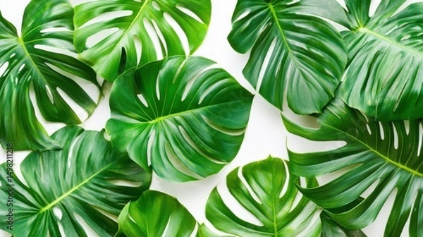 Obraz Lush Green Tropical Leaves on White Background for Nature Themes