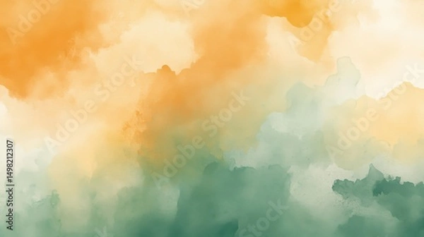 Obraz Soft Abstract Watercolor Background in Warm Orange and Green Tones