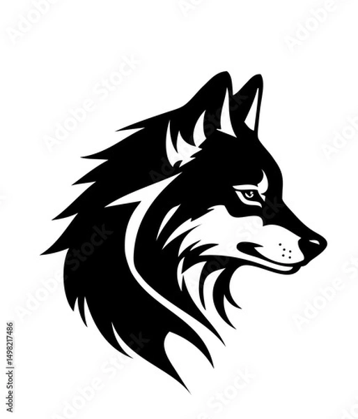 Obraz Profile of wolf head, majestic, simple black and white logo. Wolf, husky dog. Friendly, canny. 
