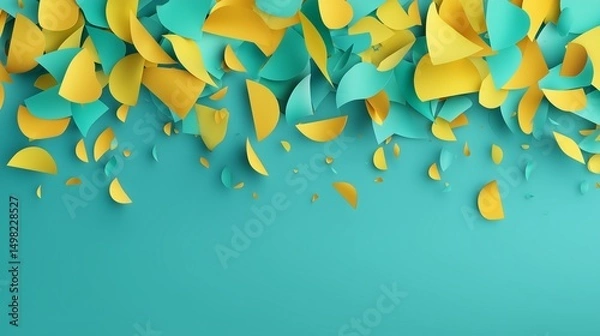 Obraz Modern angular confetti forming a bold top border over teal background, with lower half left open for text