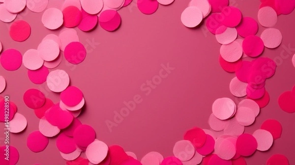 Obraz A bright pink matte canvas with random confetti scattered around a central blank area perfect for bold text or celebratory branding.