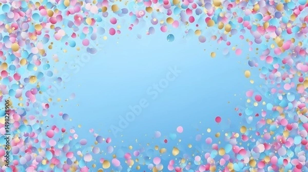 Obraz Minimal multicolor confetti sprinkled across tranquil blue background with a clean center focus