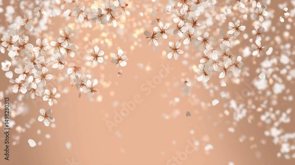 Obraz Gently blurred floating confetti with a soft bokeh look on peach background, perfect for romantic announcements or soft wedding invitations