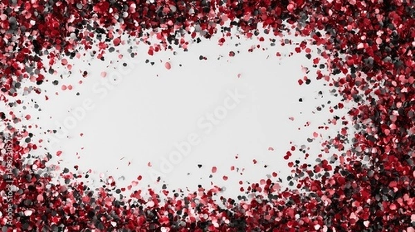 Obraz Dynamic red and black confetti corners on white with bold central space ideal for dramatic event invitations or announcements