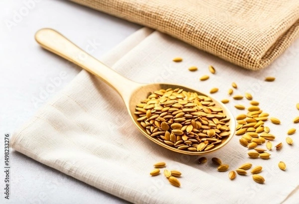 Obraz A spoon full of fennel seeds on a napkin.