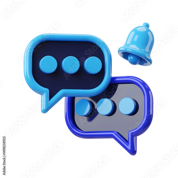 Fototapeta 3D Message Bubble with Alert Bell Icon, Notification Concept Illustration on Transparent Background