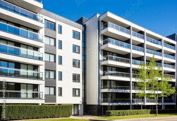 Fototapeta A large apartment building with many windows and balconies.
