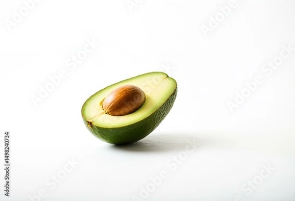 Obraz A half of an avocado cut in half on a white surface.