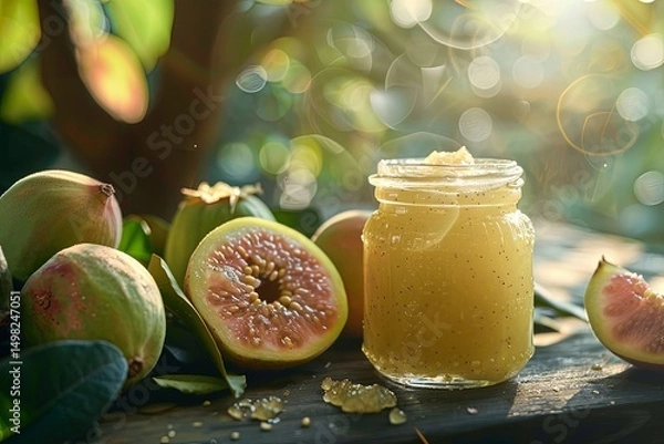 Fototapeta Trendy guava jam bocadillo, bread with confection made from guava pulp