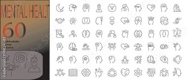 Fototapeta mental healt line editable icon set. Editable stroke. Vector illustration	

