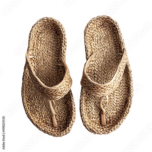 Fototapeta Boho Chic Espadrille Sandals with Hand Woven Pattern Isolated on Transparent Background