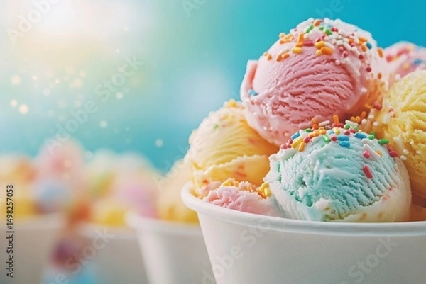 Obraz Multicolored ice cream layers. Generative AI