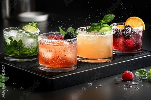 Obraz A colorful selection of classic and creative cocktails. Generative AI