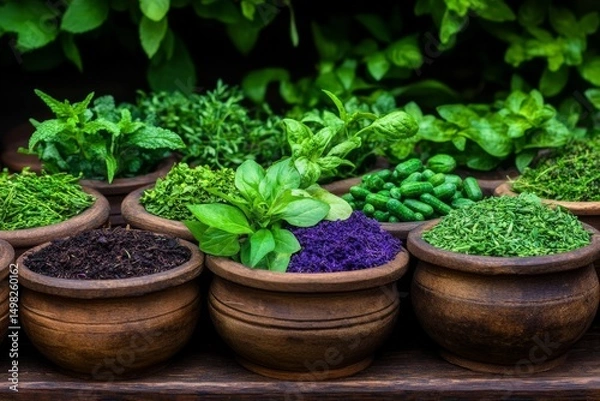 Obraz A collection of herbs. Generative AI