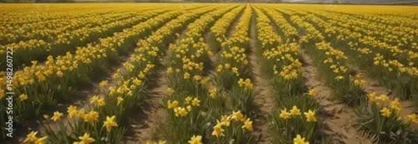 Fototapeta Golden daffodils carpet a sun-drenched countryside field, a vibrant spring scene ,  day,  plants,  floral background