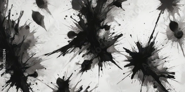 Fototapeta Edgy ink blotches, sharp angles, distressed paper texture, high contrast,  stain,  element,  stroke