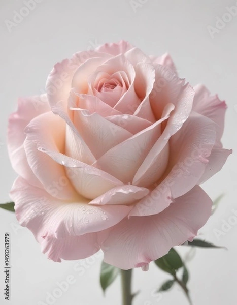 Fototapeta Delicate pink rose, pristine white backdrop  Petals unfurled, soft light ,  spring,  flower photography,  macro