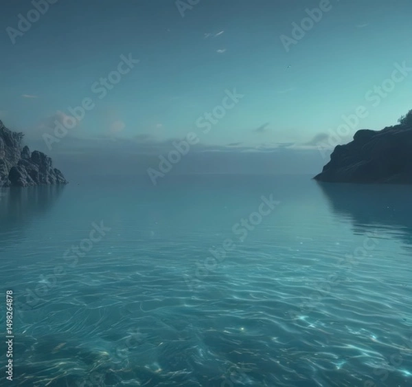 Fototapeta Gentle ombre from pale sky blue to deep aquamarine, evokes tranquil underwater scene ,  tranquil,  color,  horizon