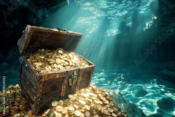 Obraz An ancient pirate treasure chest. Generative AI