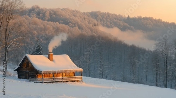 Obraz Winter Wonderland: Cozy Cabin in Snowy Mountains