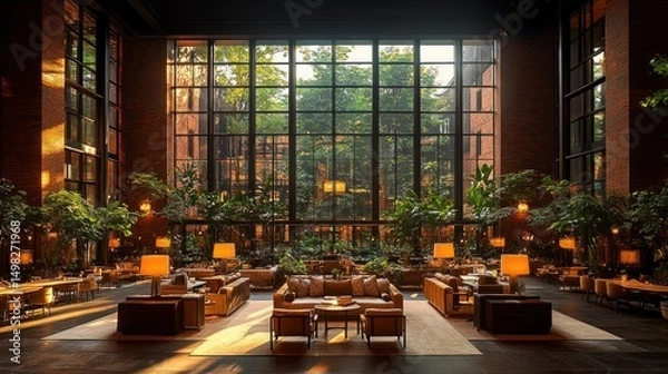 Obraz Sunlit Atrium Lobby: A Luxurious Hotel Interior