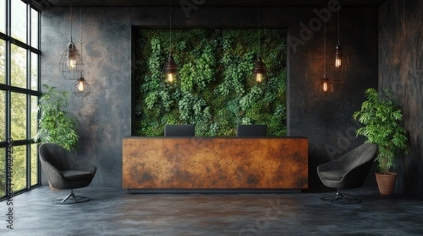 Obraz Rustic Industrial Reception Area with Living Wall