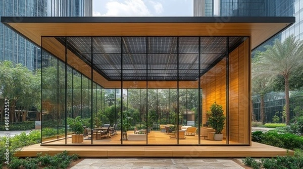 Obraz Modern Glass Pavilion: Urban Oasis Design