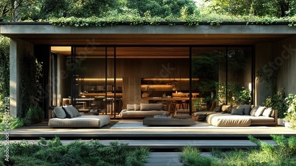Obraz Modern Minimalist House Design: Serene Living Space in Nature