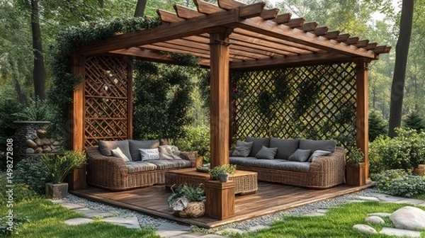 Obraz Serene Garden Gazebo: Relaxing Outdoor Oasis