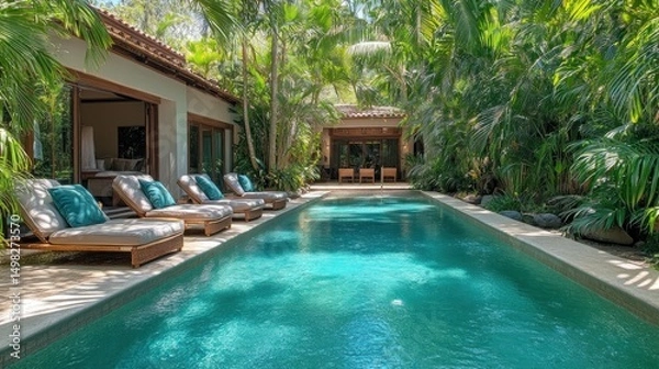 Obraz Luxury Tropical Villa with Private Pool and Lush Gardens