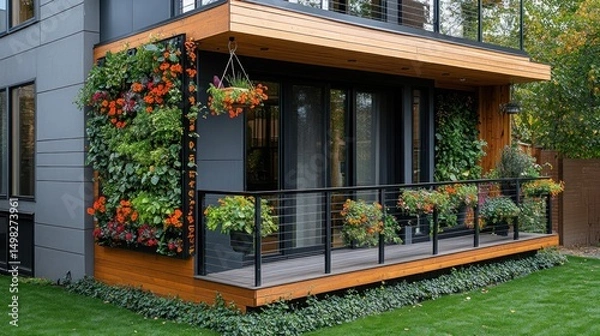 Obraz Modern Home with Lush Vertical Garden and Balcony