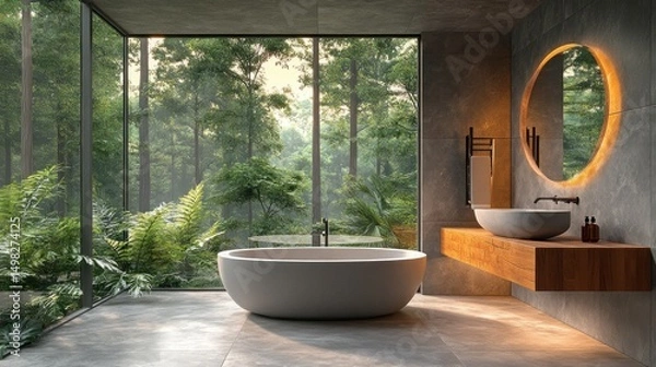 Obraz Serene Forest Bathroom: Modern Minimalist Design