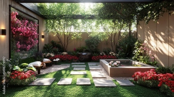 Obraz Serene Courtyard Oasis: A Tranquil Garden Retreat