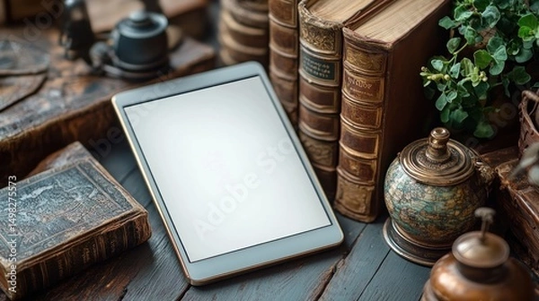 Obraz Tablet and Antique Books: A Blend of Old and New