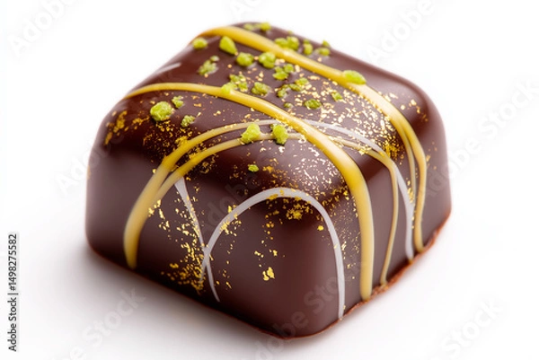 Fototapeta Luxurious chocolate treat with pistachio and gold accents in Dubai