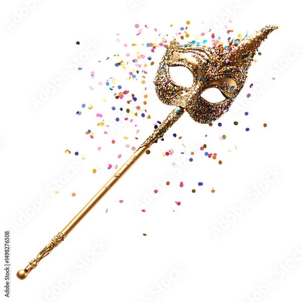 Obraz A Gilded Arrow with Venetian Carnival Confetti Mask Isolated on Transparent Background