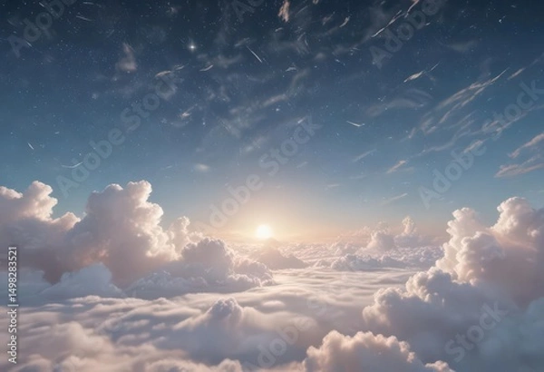 Obraz Pale sky, delicate clouds, scattered stars, heavily textured paper ,  stars,  faded,  vintage