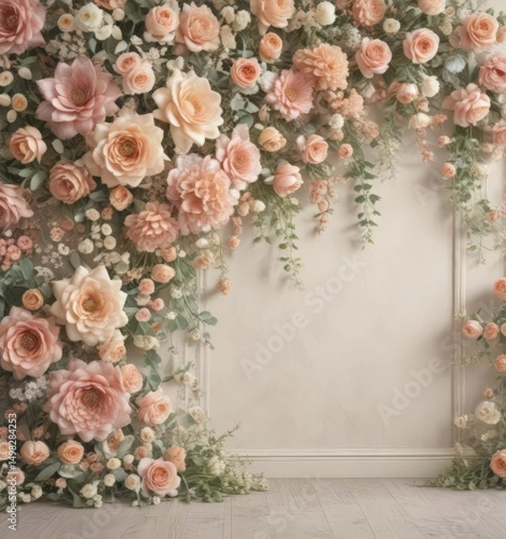 Obraz Pastel vintage floral artificial flower wall backdrop with lace  ,  backdrop,  studio