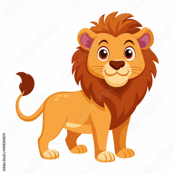 Obraz Cute cartoon lion isolated on white background. Baby lion smiling. Vector illustration.