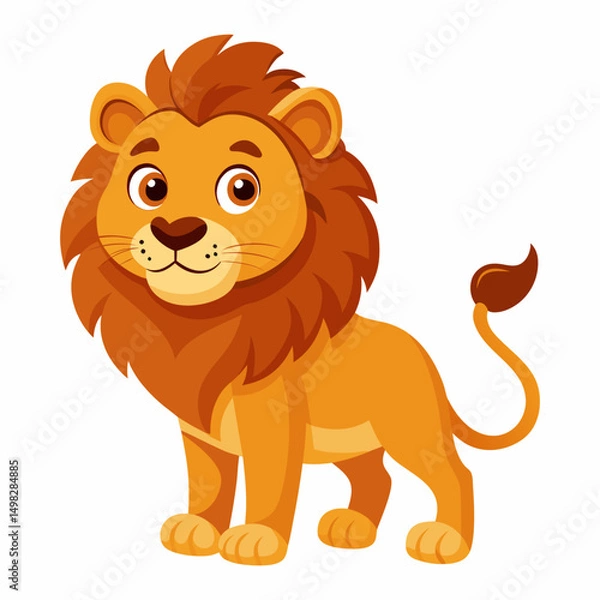 Obraz Cute cartoon lion isolated on white background. Baby lion smiling. Vector illustration.