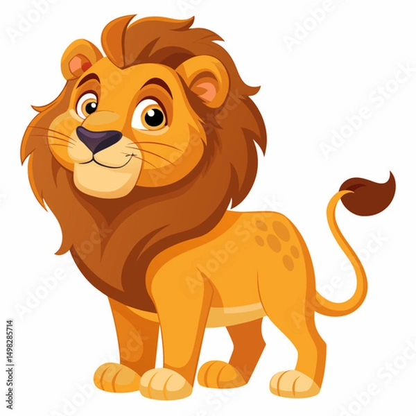 Obraz Cute cartoon lion isolated on white background. Baby lion smiling. Vector illustration.