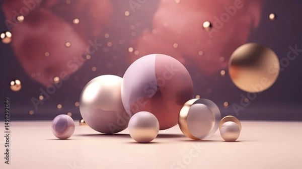 Fototapeta Collection of shiny, colorful spheres arranged on a table. The spheres are of different sizes and colors, creating a visually appealing and dynamic display