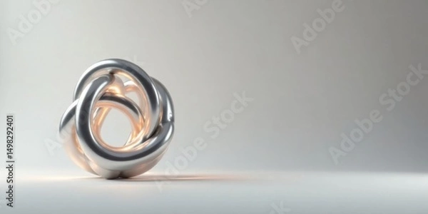 Fototapeta Abstract Silver Knot A Smooth, Reflective, Intertwined Metallic Sculpture on a Neutral Background