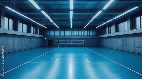 Obraz Empty indoor sports hall with blue floor and walls